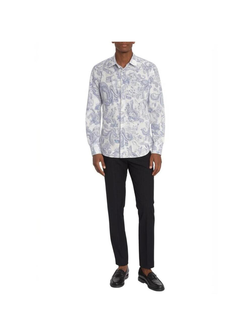 ETRO Button Down Shirt 42 Blue White Paisley Luxury Italian